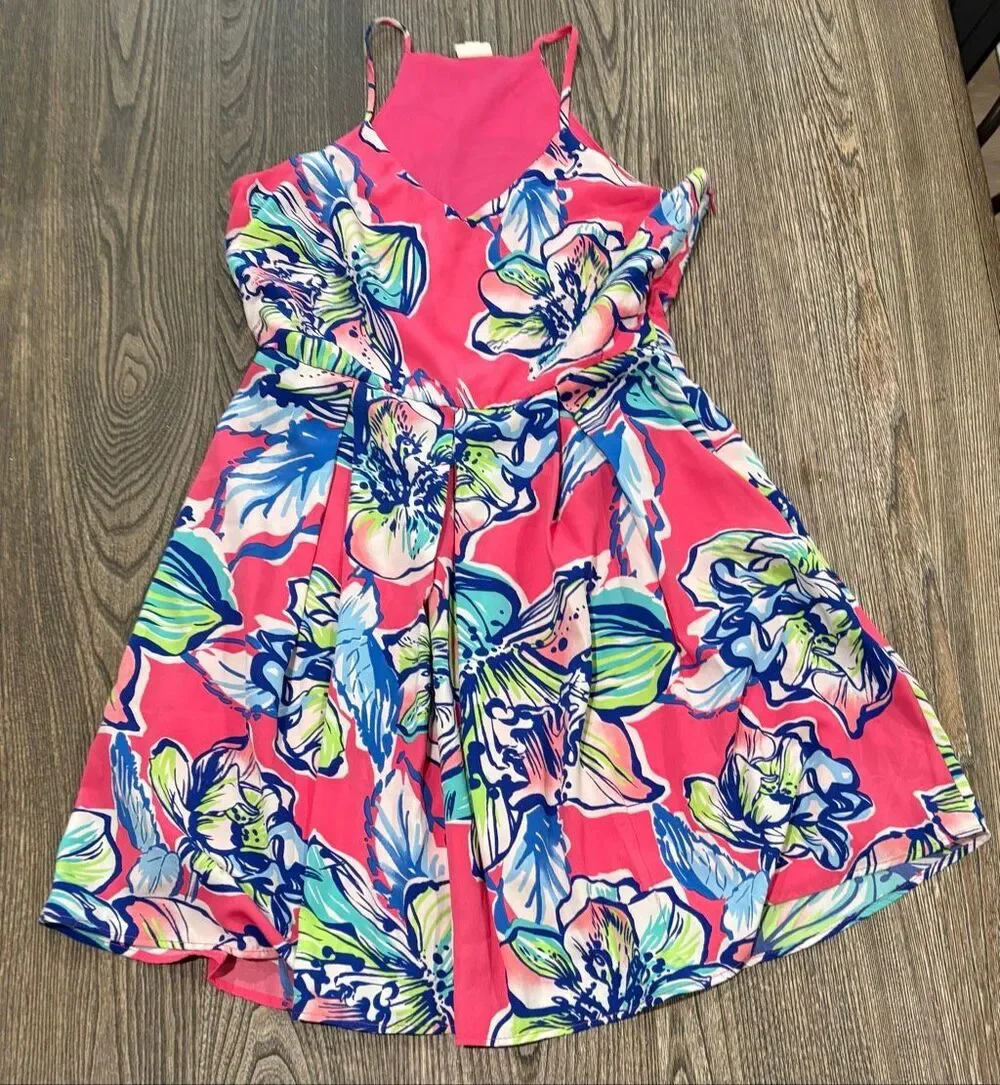 Pink Owl Women's Floral Pleated Halter Summer Mini Dress Multicolor Medium